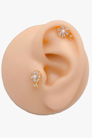 Taşlı İncili Çiçek Figürlü Kıkırdak Helix Tragus Piercing (1adet)