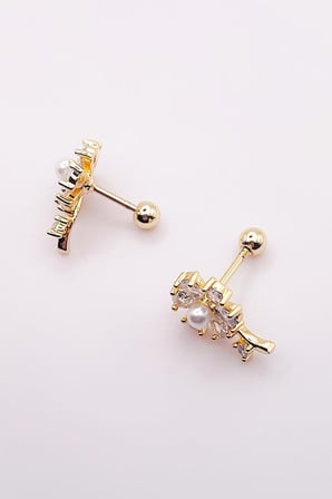 Taşlı İncili Çiçek Figürlü Kıkırdak Helix Tragus Piercing (1adet)