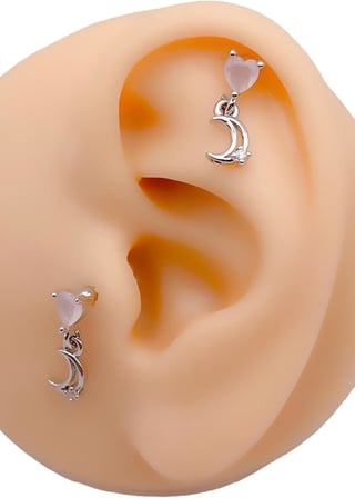 Taşlı Kalp Sallantılı Ay Tragus Helix Piercing (1adet