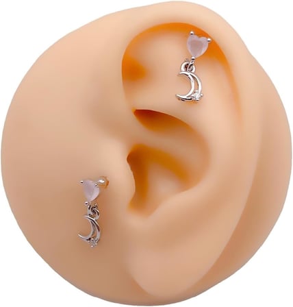 Taşlı Kalp Sallantılı Ay Tragus Helix Piercing (1adet