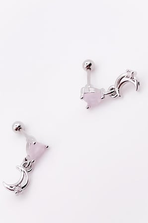 Taşlı Kalp Sallantılı Ay Tragus Helix Piercing (1adet