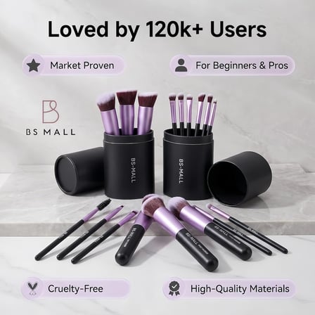 Makyaj Fırçaları Premium Sentetik Fondöten Pudra Kapatıcı Göz Farı 14 Adet Mor