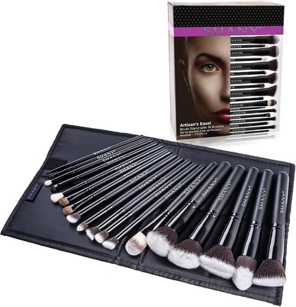 Artisan's Easel – Elite Cosmetics Fırça Koleksiyonu, Komple Kabuki Makyaj Fırçası Seti, Ayaklı Dönüştürülebilir Fırça Tutuculu, 18 parça
