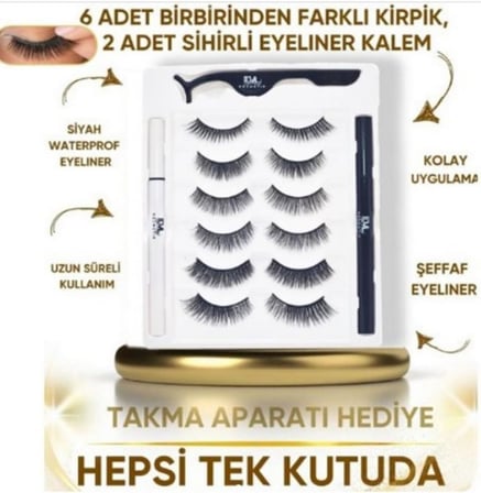 12 ADET Takma kirpik seti 6 farklı Çift - 2 Adet Mıknatıslı Likit Eyeliner Yapıştırıcı