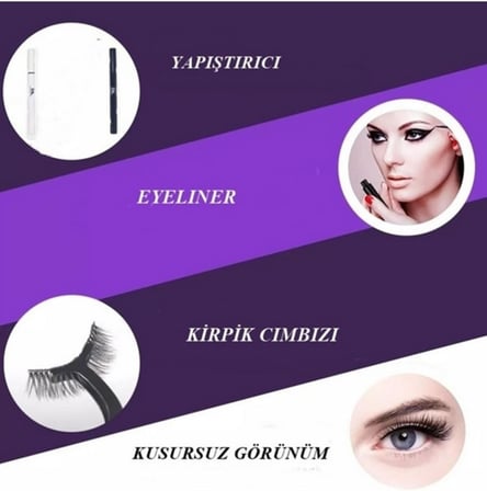 12 ADET Takma kirpik seti 6 farklı Çift - 2 Adet Mıknatıslı Likit Eyeliner Yapıştırıcı