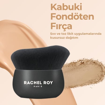 Kabuki Fondöten Fırçası, Siyah Ahşap Saplı, Sentetik Kıllı, Pudra ve Allık Uygulaması İçin, Tekli Makyaj Fırçası