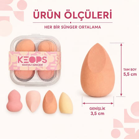 Makyaj Sünger Seti 4 lü - Lateksiz, Sıvı, Krem ve Pudra için Karıştırma Güzellik Süngeri, Yumuşak Emici Olmayan, Çok Boyutlu, Sıvı ve Toz İçin Çok Şekilli Güzellik Karıştırıcıları