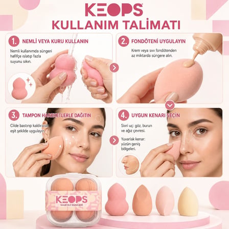 Makyaj Sünger Seti 4 lü - Lateksiz, Sıvı, Krem ve Pudra için Karıştırma Güzellik Süngeri, Yumuşak Emici Olmayan, Çok Boyutlu, Sıvı ve Toz İçin Çok Şekilli Güzellik Karıştırıcıları