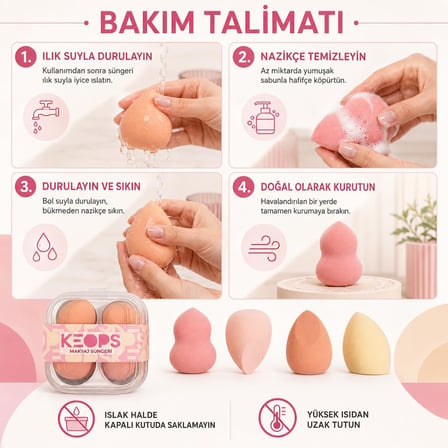 Makyaj Sünger Seti 4 lü - Lateksiz, Sıvı, Krem ve Pudra için Karıştırma Güzellik Süngeri, Yumuşak Emici Olmayan, Çok Boyutlu, Sıvı ve Toz İçin Çok Şekilli Güzellik Karıştırıcıları