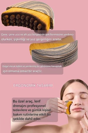 Lenf Drenaj ve Çene Şekillendirme Fırçası Çok Fonksiyonlu Yumuşak Masaj Aleti Gıdı Toparlayıcı Ergonomik Ahşap Görünümlü Yüz Masajı ve Kusursuz Makyaj Fırçası (Saklama Kutulu)