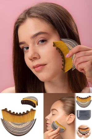 Lenf Drenaj ve Çene Şekillendirme Fırçası Çok Fonksiyonlu Yumuşak Masaj Aleti Gıdı Toparlayıcı Ergonomik Ahşap Görünümlü Yüz Masajı ve Kusursuz Makyaj Fırçası (Saklama Kutulu)