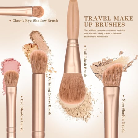 makyaj fırçaları, 5 PCS seyahat boyu mini set, aynalı saklama kutusu ile, pembe taşınabilir fırça, profesyonel yüz ve göz makyajı uygulaması için ideal, pratik çanta boyu günlük kullanım