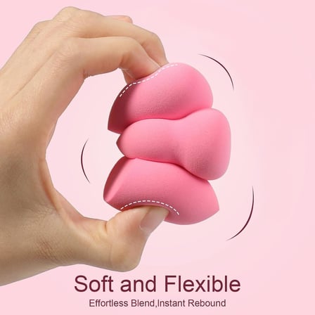 Pembe 5 Adet Güzellik Makyaj Süngeri Seti 3 Adet Sünger + 2 Adet Kalpli Pudra Fondöten Bb Krem Uygulama Aparatı Yıkanabilir Sünger -puff