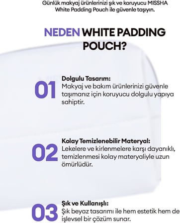 Orta Boy Dolgulu Beyaz Makyaj Çantası White Padding Pouch