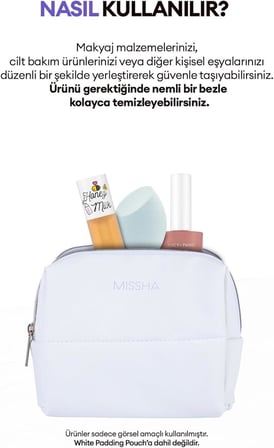 Orta Boy Dolgulu Beyaz Makyaj Çantası White Padding Pouch