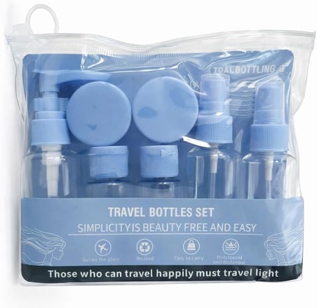 DORDOİ Seyahat Şişe Seti 7 Parça Karma Renk Sabun/Şampuan/Krem/İlaç/Kolonya Gibi İhtiyaçlarınız İçin Tasarlanmış Sağlam Plastik Set Özel Şeffaf Çantalı