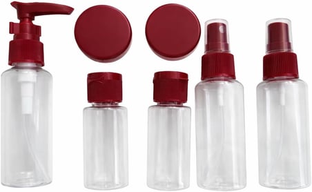 DORDOİ Seyahat Şişe Seti 7 Parça Karma Renk Sabun/Şampuan/Krem/İlaç/Kolonya Gibi İhtiyaçlarınız İçin Tasarlanmış Sağlam Plastik Set Özel Şeffaf Çantalı