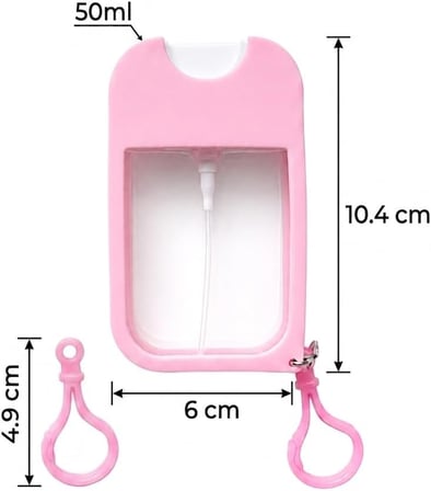 Silikon Kılıflı Sprey Şişesi 45 ml – Taşınabilir Anahtarlıklı Parfüm, Kolonya, Dezenfektan ve Oda Kokusu Dolum Şişesi (1, Soft Pembe)