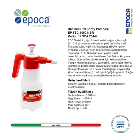 Epoca EP-TEC 1000 NBR Contalı Sıvı ve Deterjan Püskürtme Pompası 1,3Lt.