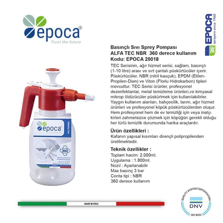 Epoca ALFA TEC NBR Contalı 360° Sıvı ve Deterjan Püskürtme Pompası 2Lt.