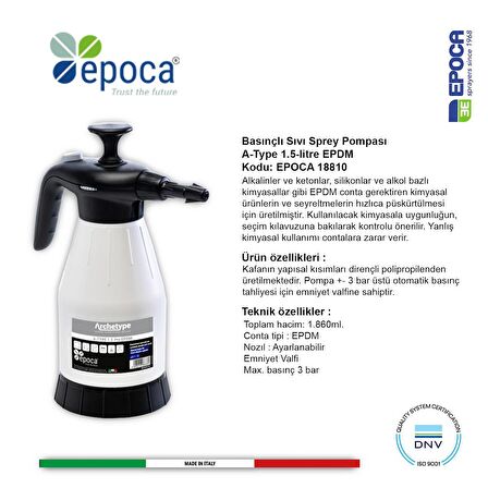 Epoca TYPE-A EPDM Contalı Sıvı ve Deterjan Püskürtme Pompası 1,86Lt.