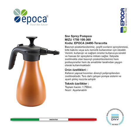 Epoca MIZU 1750 Teracotta ve Stone Rengi Sıvı Püskürtme  Pompası 1,75Lt.