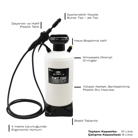 EPOCA TINT TEC 10 PPF Folyo ve Cam Filmi Uygulama Pompası 10 Litre – Siyah/Beyaz