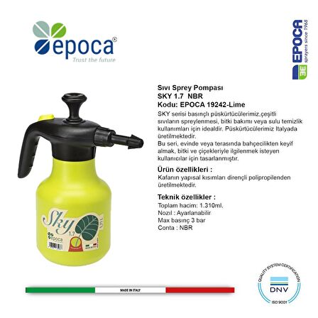 Epoca SKY 1,7 Lava - Yeşil ve Kiremit Rengi Sıvı Püskürtme  Pompası 1,7Lt.