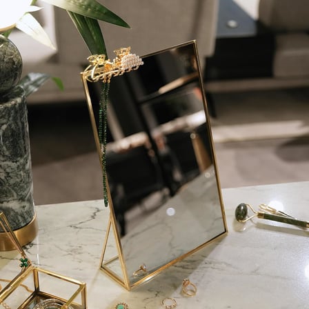 30x20cm Pirinç Gold Masaüstü Makyaj Aynası Dekoratif Yapımı