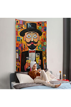 İçki Sunan Bıyıklı Adam Duvar Örtüsü-8003
