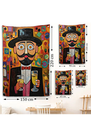 İçki Sunan Bıyıklı Adam Duvar Örtüsü-8003