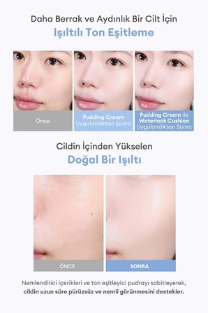 Nemli Görünüm Sunan Ton Eşitleyici Sabitleyici Makyaj Bazı Apıeu Waterlock Pudding Glow Cream Glow Cream