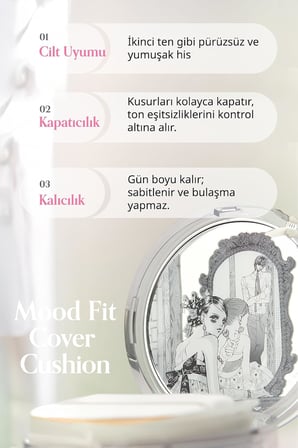 Yarı Mat Bitişli Filtre Etkili Cushion Mood Fit Cover Cushion SPF50+ PA++++(02 Ivory Fit)