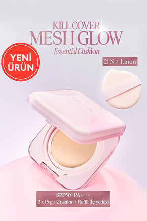 Hyalüronik Asit İçerikli Kill Cover Mesh Glow Essential Cushion Set (21N Linen) SPF50+ PA++++