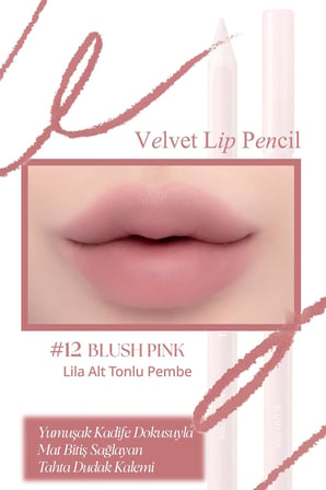 Kremsi Formüle Sahip Dudak Kalemi ve Kalemtıraş Seti Velvet Lip Pencil Set 12 Blush Pink