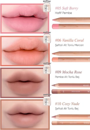 Kremsi Formüle Sahip Dudak Kalemi ve Kalemtıraş Seti Velvet Lip Pencil Set 12 Blush Pink