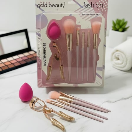 GOLD BEAUTY KİRPİK KIVIRICI VE MAKYAJ SÜNGERİ HEDİYELİ 7 PARÇA MAKYAJ FIRÇASI