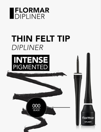 Yoğun Pigmentli Ince Keçe Fırçalı Yarı Mat Dipliner (SİYAH) - Dipliner-000black-8690604330003