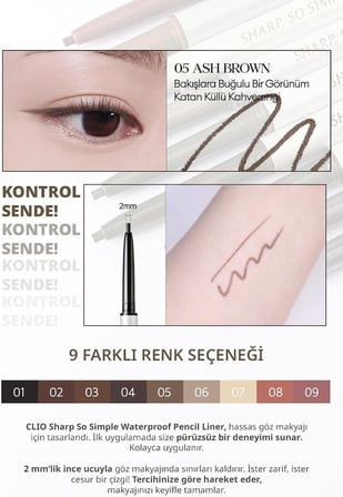 Suya Dayanıklı, İnce Uçlu Göz Kalemi Sharp So Simple Waterproof Pencil Liner (005 Ash Brown)