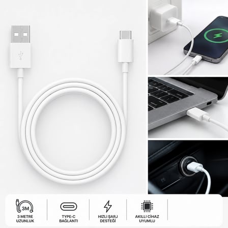 3 Metre USB-A to Type-C Hızlı Şarj ve Veri Kablosu 3 Metre Özgürlük, Kesintisiz Şarj