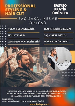 Desire Pratik Sakal Kesme Örtüsü, Siyah, Tela Kumaş Berber/Kuaför Önlüğü Black Standart Boy Saç Kesme Örtüsü Vantuzlu