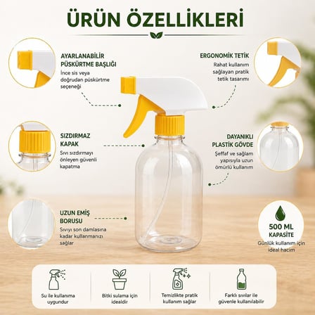 Sprey Boş Sprey Şişesi Fısfıs Şişe Berber Spreyi Çiçek Sulama Spreyi Temizlik Sprey Şişesi Çok Amaçlı Kullanım (500 Ml)