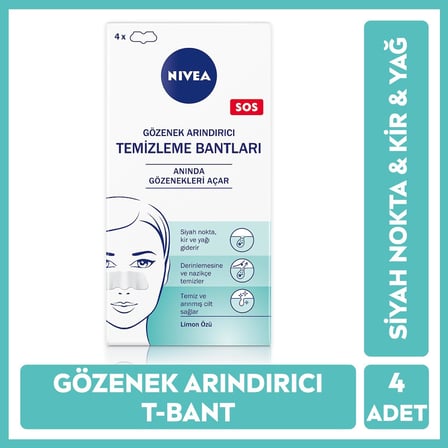 Siyah Nokta Temizleyici Burun T-Bant, Gözenek Arındırıcı, Derinlemesine Temizlik, Limon Özü, 4 Adet