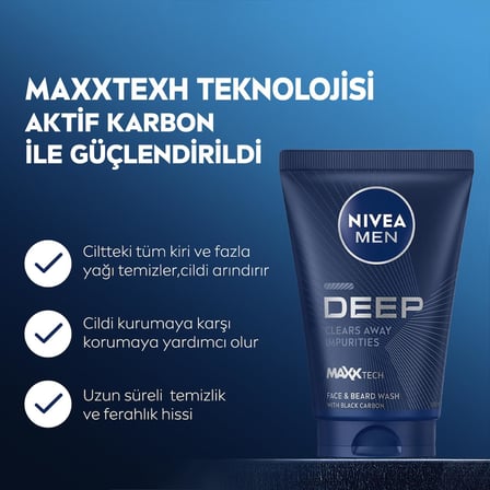 MEN Erkek Yüz ve Sakal Temizleme Jeli Deep Dimension 100 ml,Nemlendirici,Yağ Arındırıcı,Aktif Karbon,Gün Boyu Ferahlık