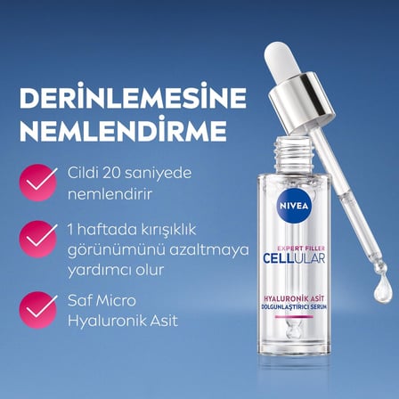 Cellular Expert Filler Nemlendirici Cilt Serumu 30ml,Kırışıklık Karşıtı,Dolgunlaştırıcı,Saf Hyaluronik Asit,Tüm Cilt Tipleri