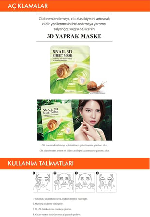 Salyangoz Özlü Onarıcı Yaprak Maske (23g*10ea*2set) Snail Healing 3D Sheet Mask