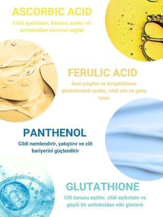 The Vivia Leke Karşıtı Aydınlatıcı C Vitamini Serum Glutatyon,%20 Askorbik Asit,%5 Ferulik Asit 30 ml