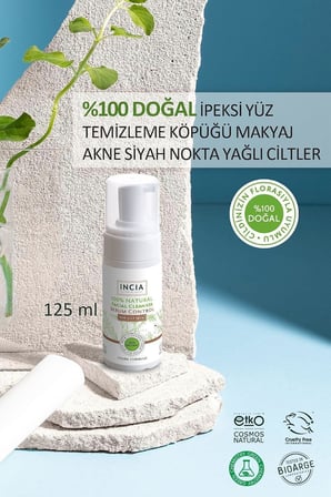 %100 Doğal İpeksi Yüz Temizleme Köpüğü Makyaj Akne Siyah Nokta Sivilce Yağlı Ciltler Vegan 125 ml