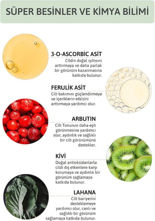 Aydınlatıcı Renk Tonu Eşitleyici Leke Karşıtı C Vitamini Arbutin Serum Ascorbic Acid 10 + 0.5 Fer.