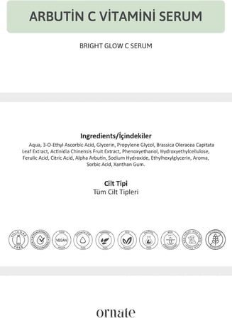 Aydınlatıcı Renk Tonu Eşitleyici Leke Karşıtı C Vitamini Arbutin Serum Ascorbic Acid 10 + 0.5 Fer.